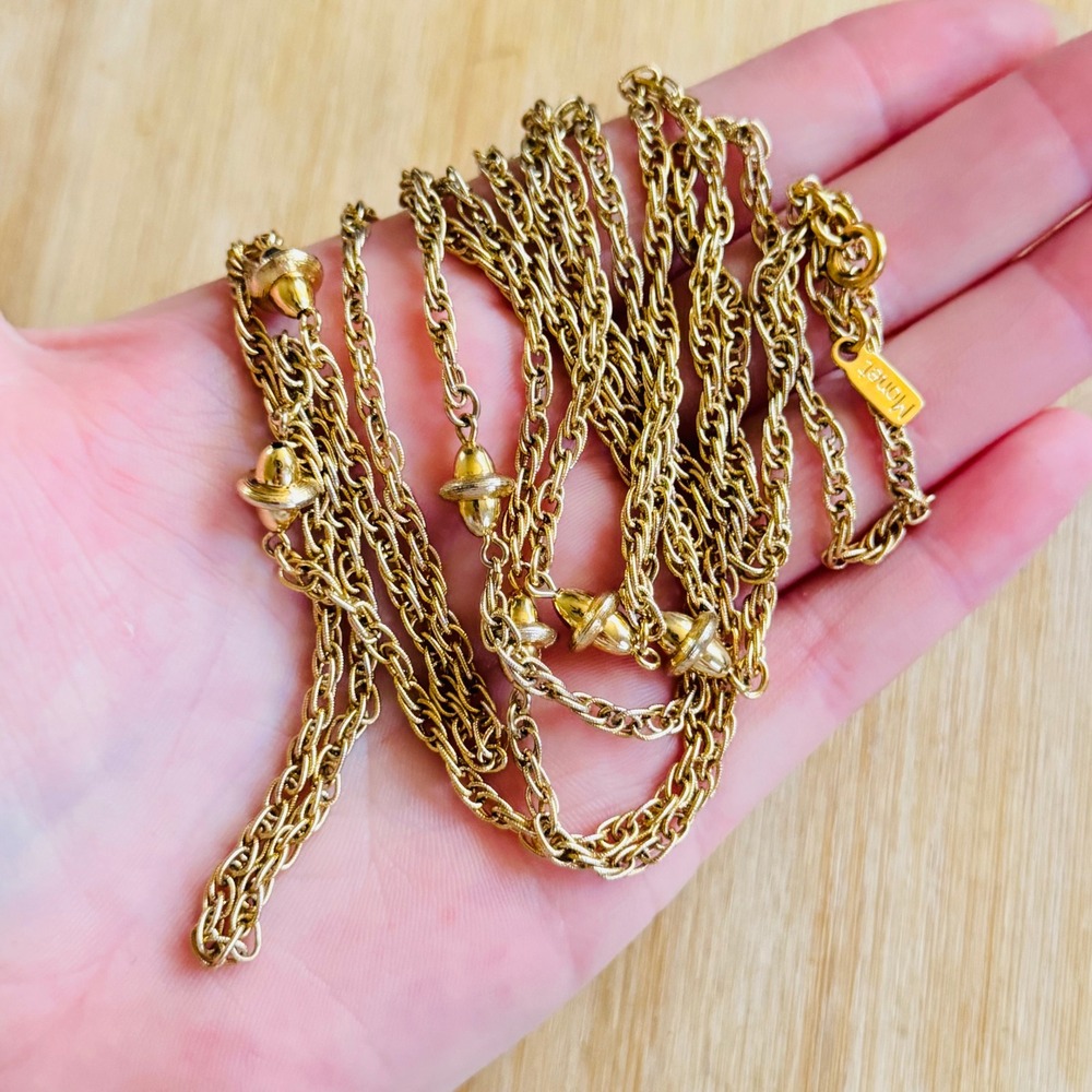 Monetโ Chain Necklace VTG Gold Plated 60s Statement Opera Flapper Extra Long 56"
